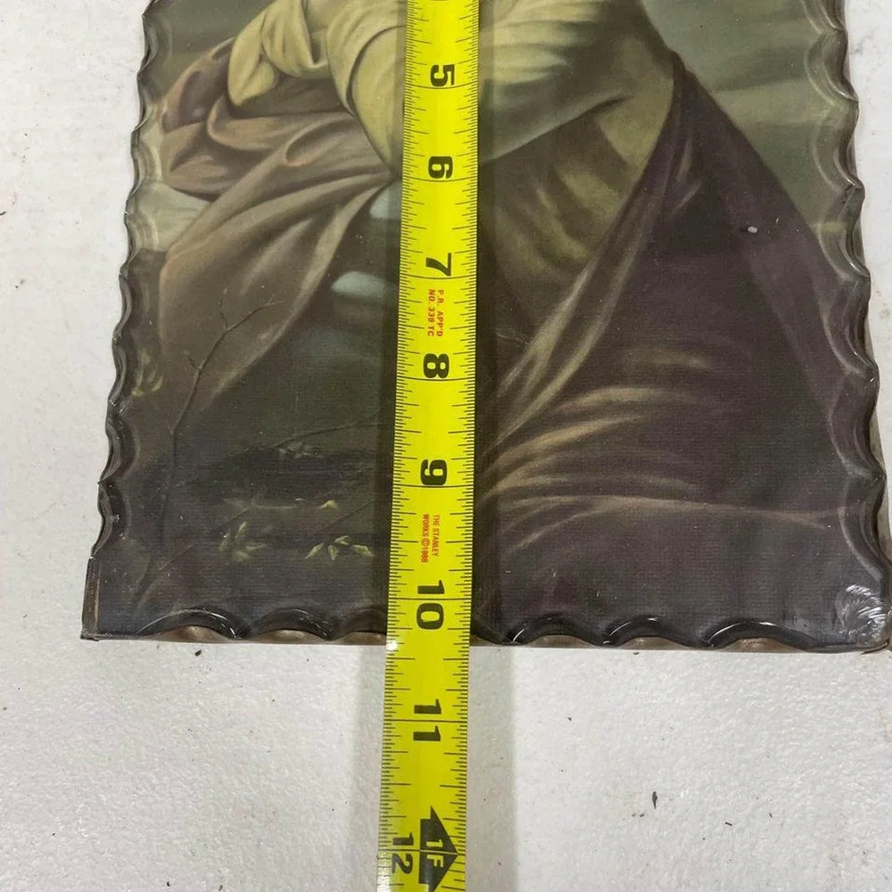 VTG Beveled Scalloped Glass Jesus praying Christian catholic Brass back hanging